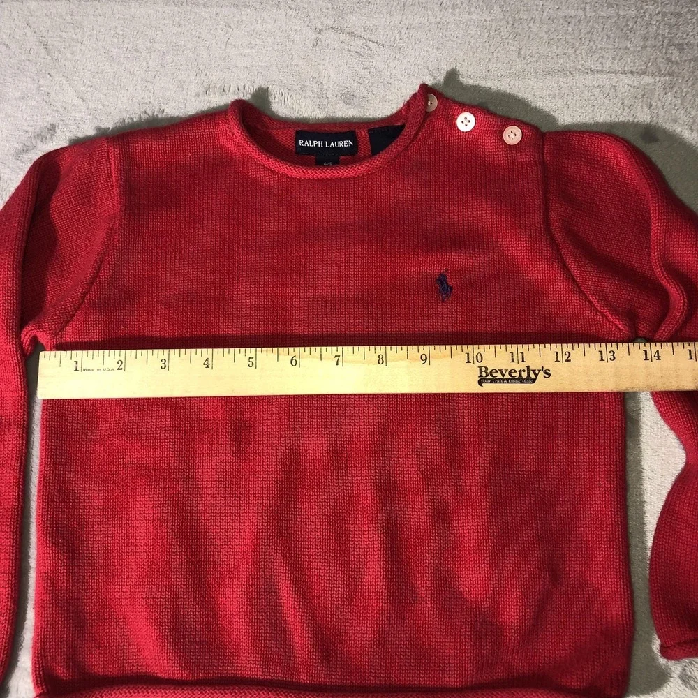 Ralph Lauren Rolled Neck Sweater‎ Girl Sz 4/5 Red Button Shoulder Logo Japan y2K